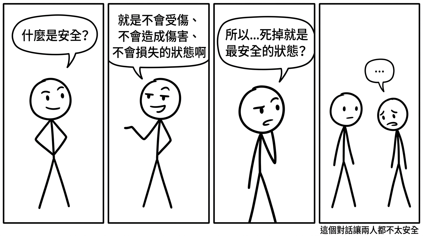 圖 2：死掉就是最佳安全？（AI 製作）